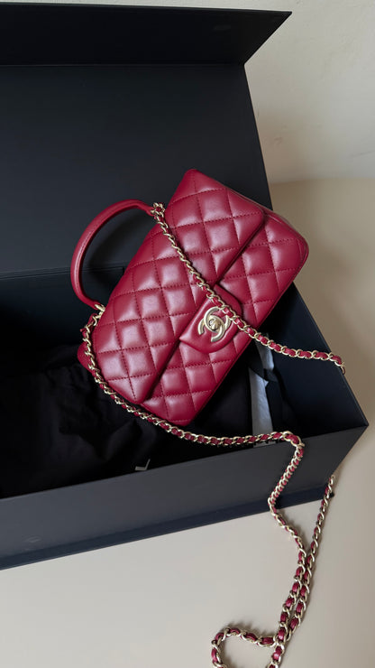 Chanel mini top handle burgundy
