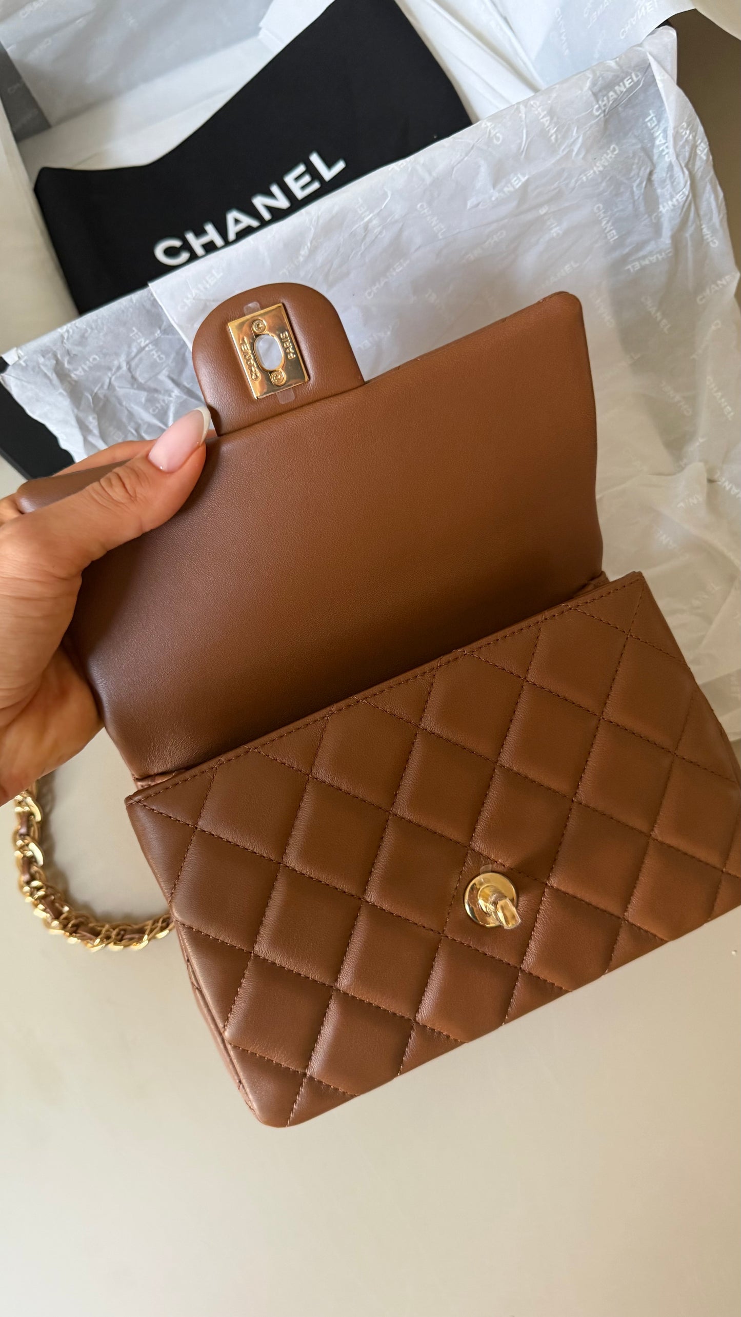 Chanel squared mini top handle new full set 2026