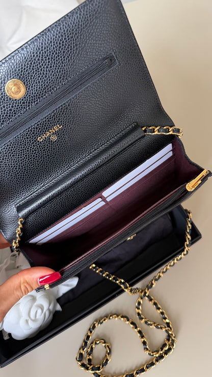 Chanel wallet on chain black caviar - champagne gold hardware 30 series