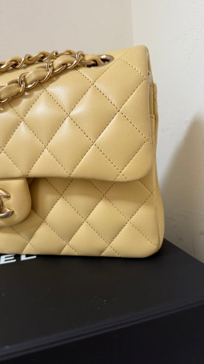 Chanel butter yellow lambskin small flap, new with chip
