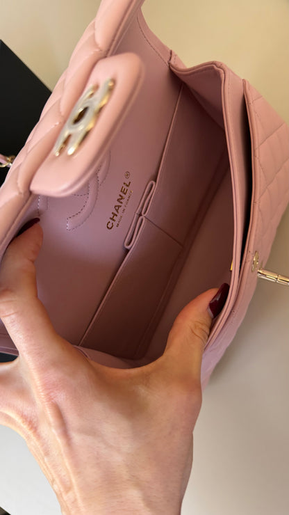 Chanel pink lambskin small chip new condition