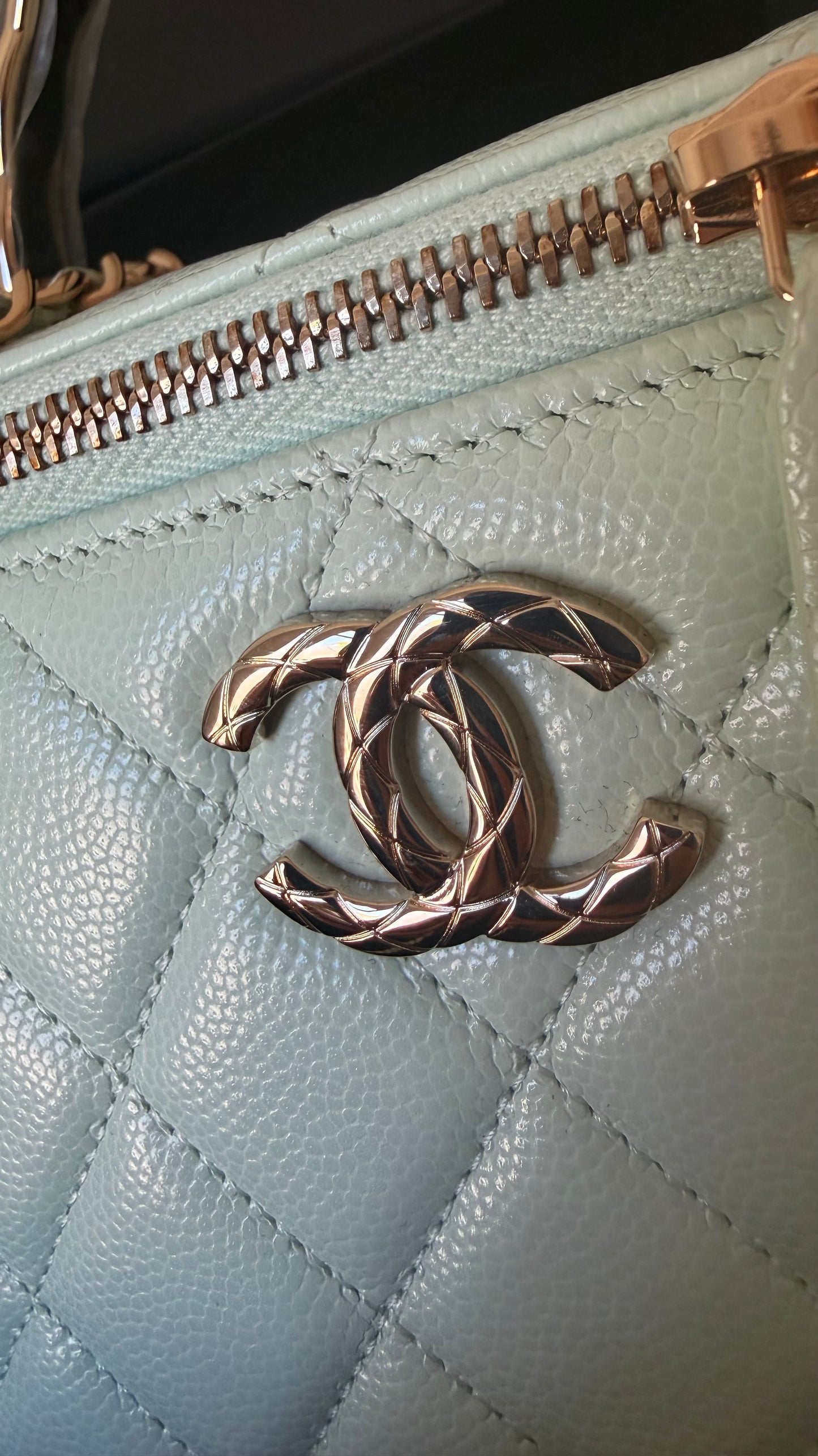 Chanel mint green caviar vanity case