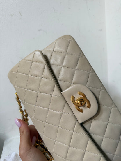 Small vintage cream lambskin classic flapbag 2 series