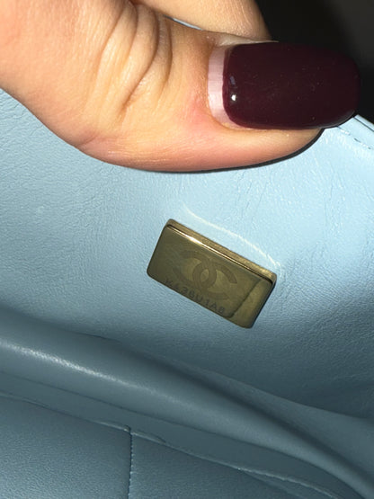 Chanel classic flapbag small caviar babyblue with chip