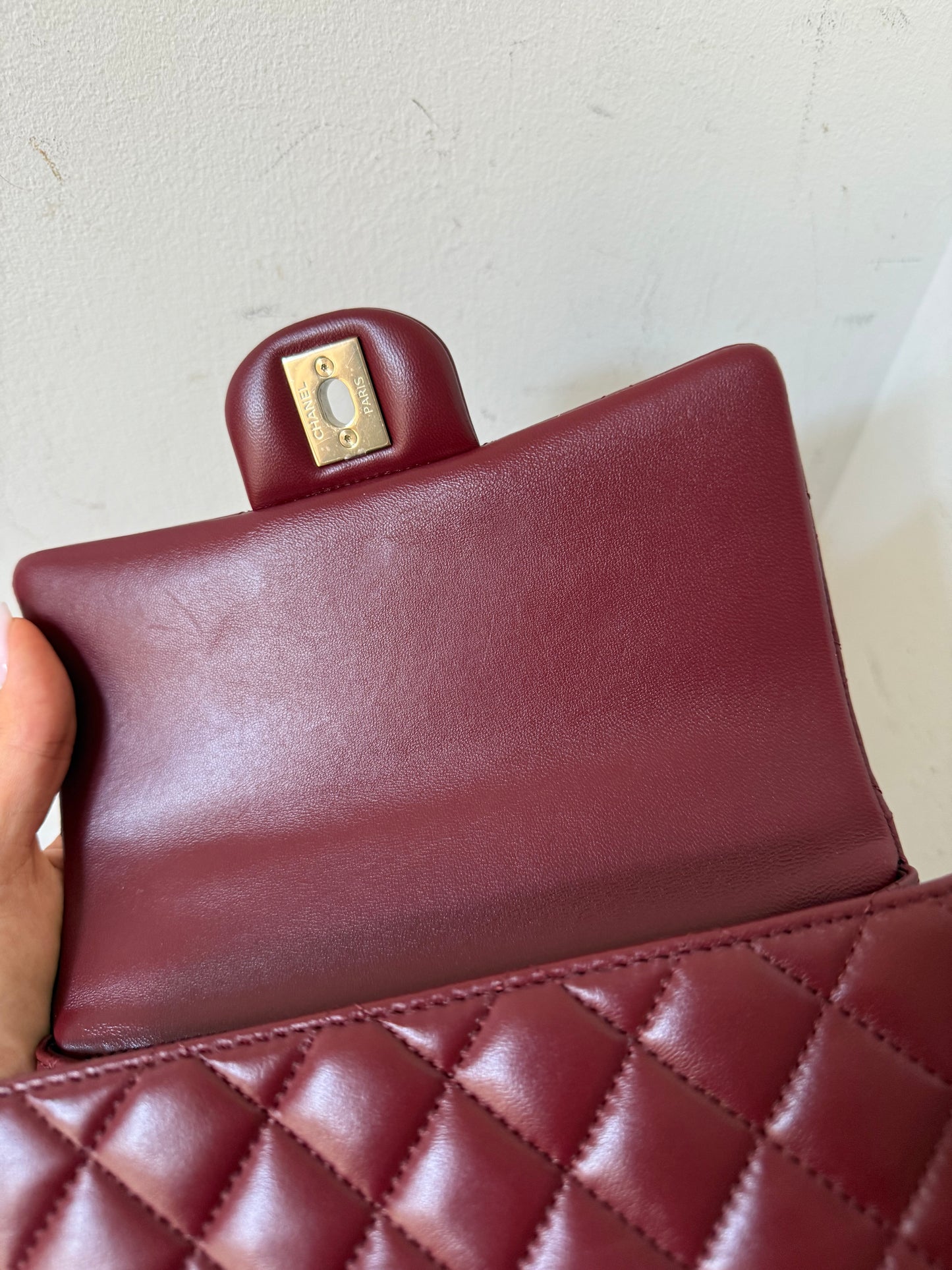 Chanel dark red mini lambskin top handle