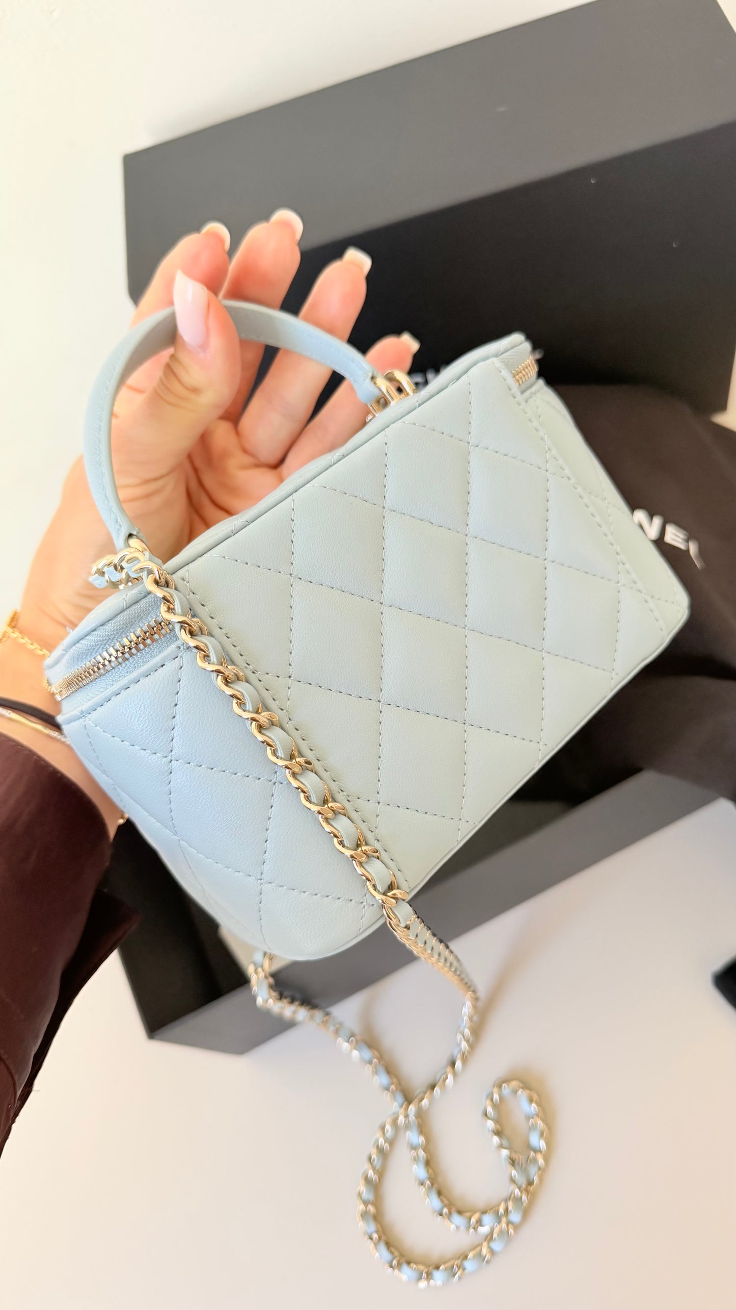 Chanel vanity case baby blue lambskin