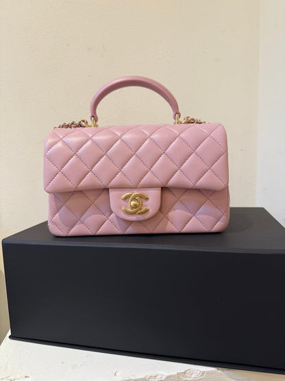 Chanel mini lambskin pink top handle