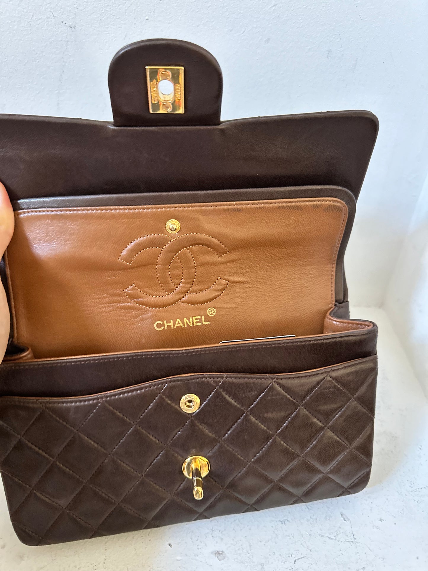 Chanel small chocolate vintage flap bag