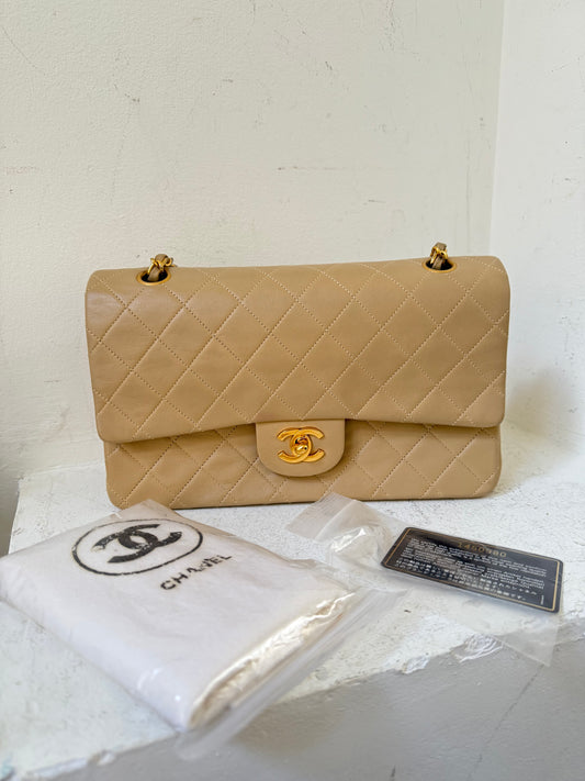 Chanel medium beige flap bag 1 series