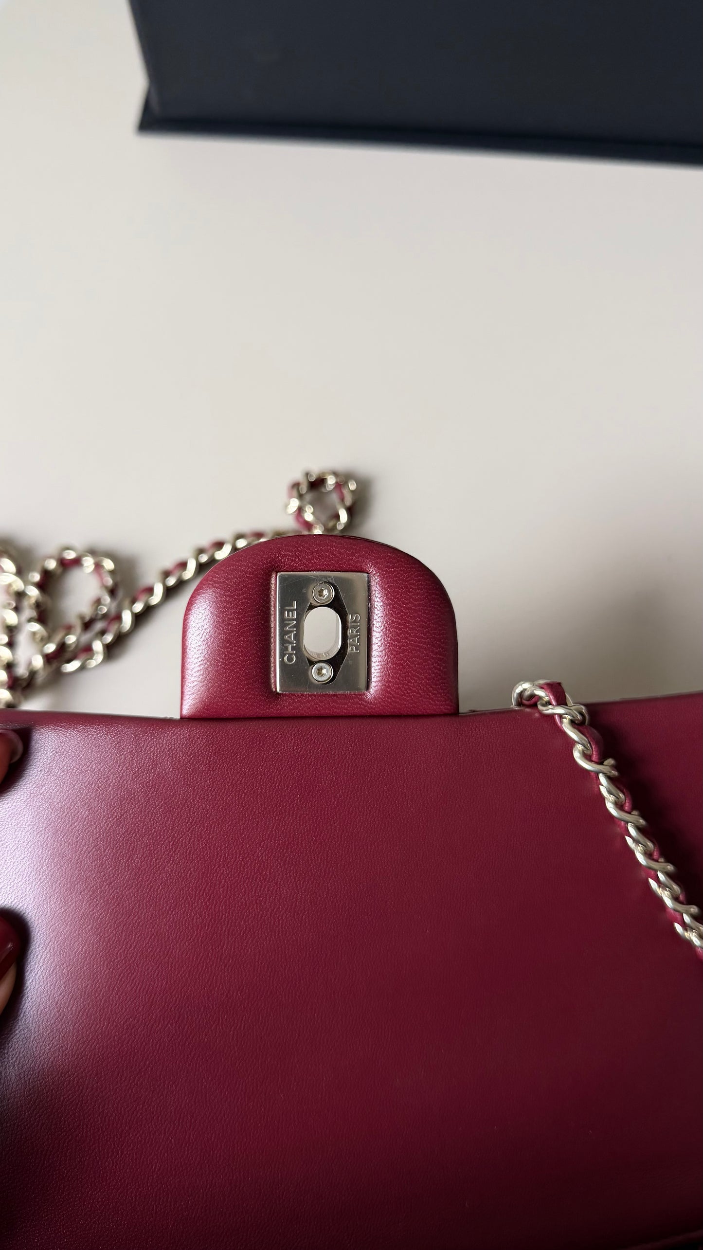 Chanel mini top handle burgundy