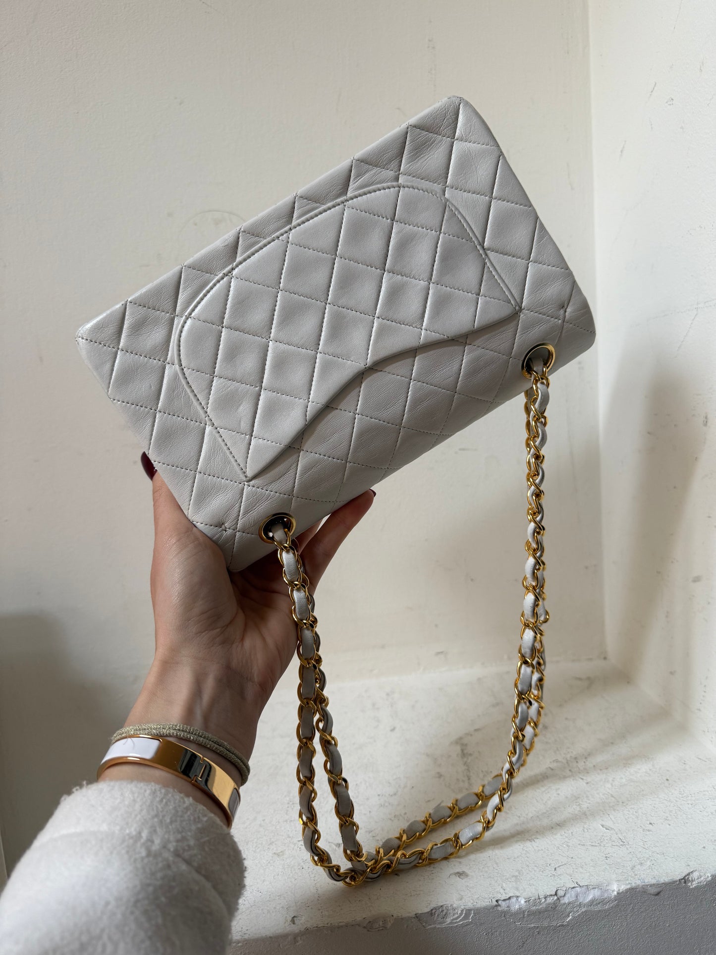 Chanel white small vintage lambskin