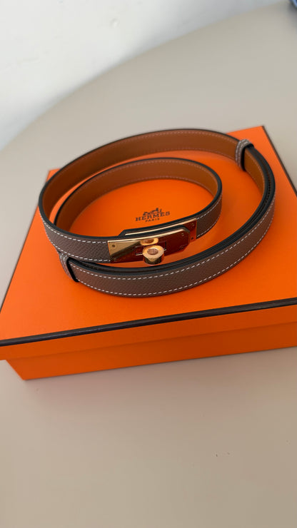 Hermes Kelly belt etoupe with rose gold hardware