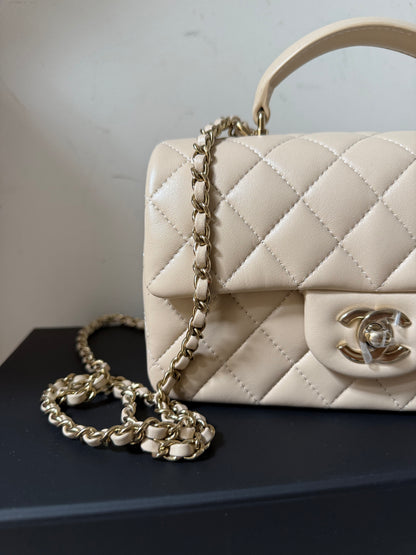 Chanel beige mini top handle lambskin new