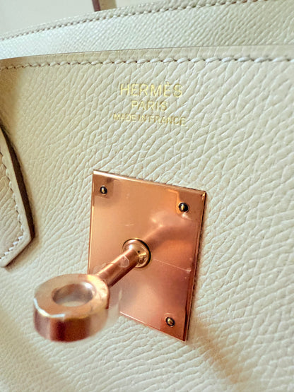 Birkin 30 craie epsom rose gold hardware full set