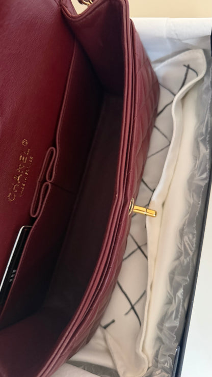 Chanel medium lambskin burgundy 21 series, full set with card and certificate