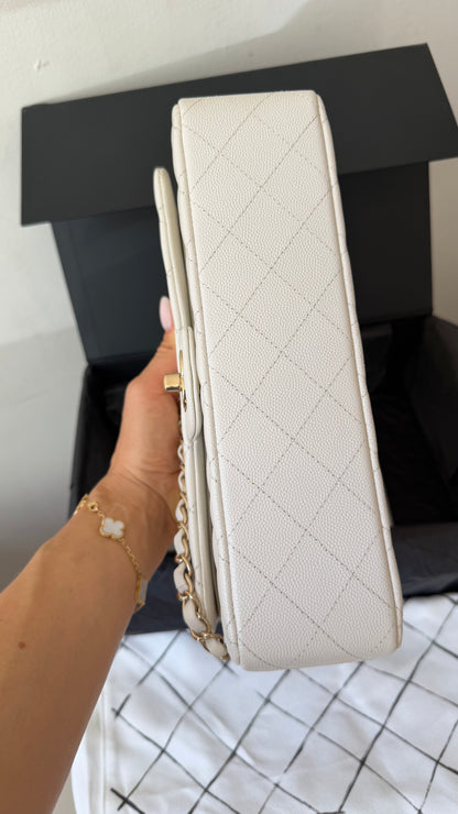 Chanel medium caviar double classic flapbag white full set 2021 chip