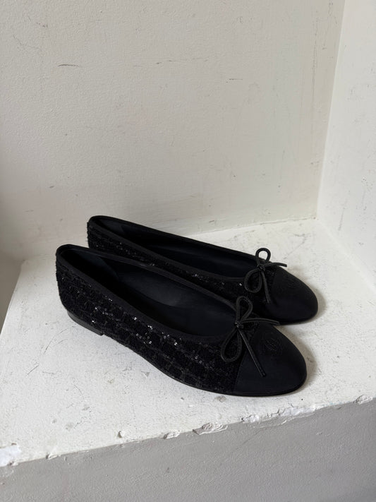 Chanel tweed sparkly ballerina size 40