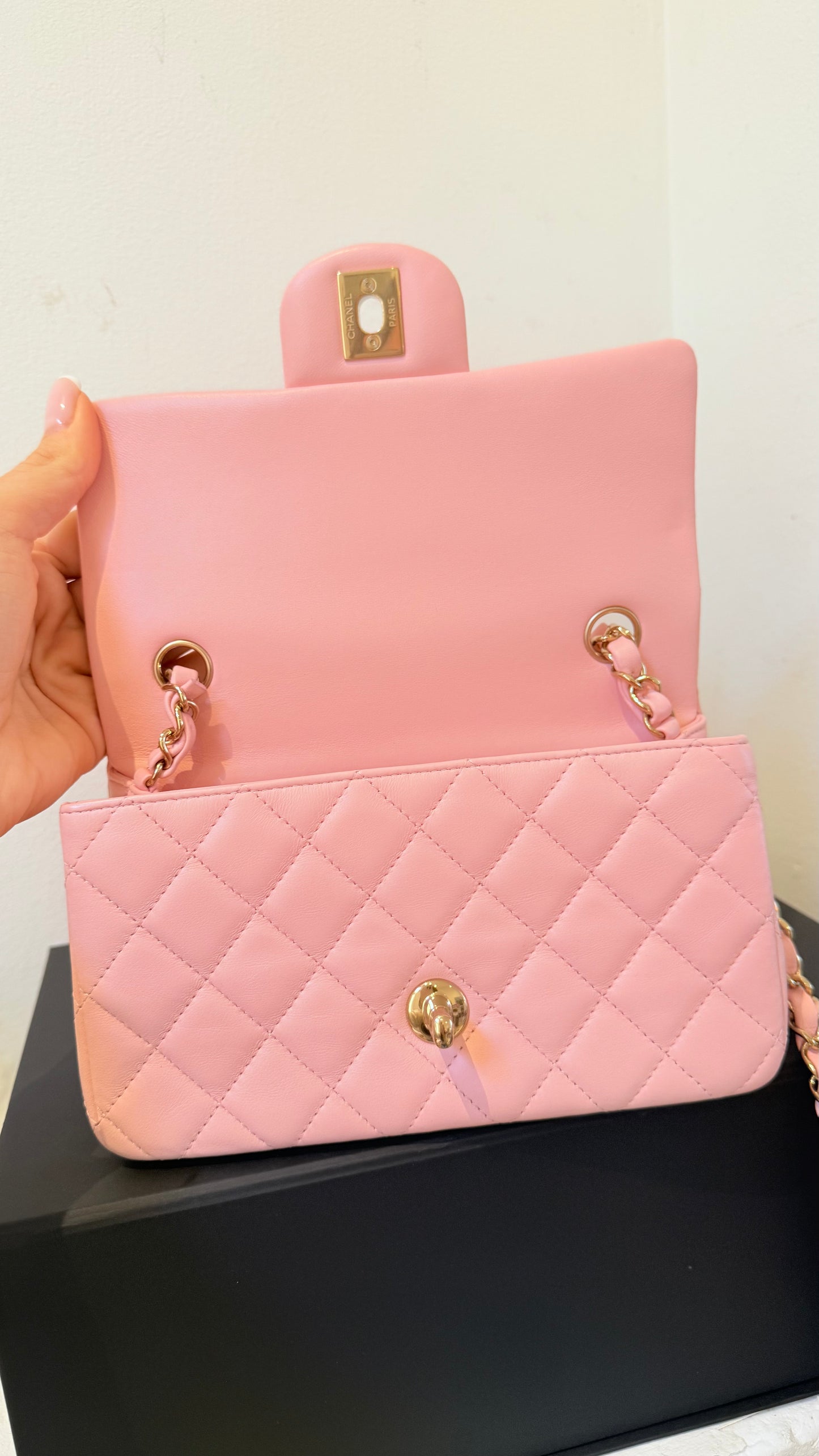 Chanel baby pink mini lambskin flapbag - chip, box, dustbag, entrupy