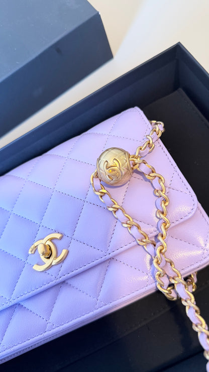 Chanel Lila wallet on chain pearl crush