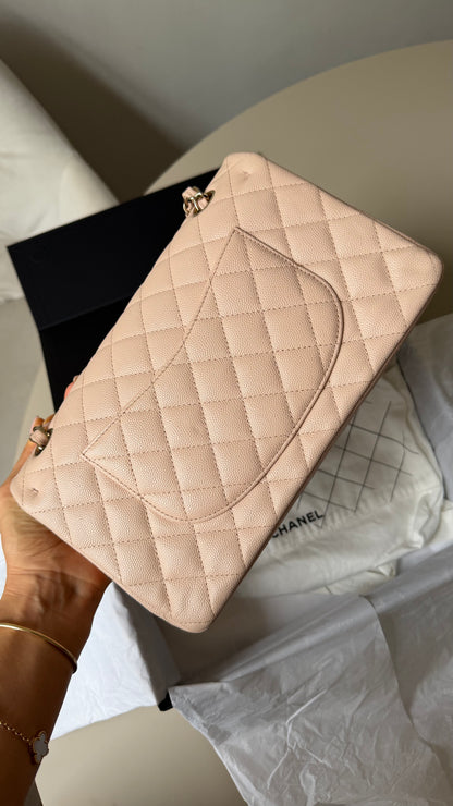 Chanel medium caviar cream beige flapbag with chip (2022-2026)