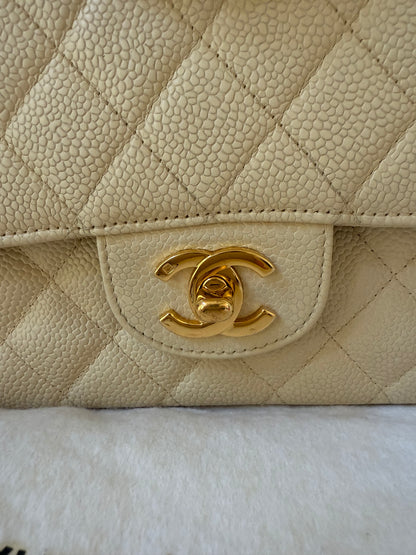 Chanel medium ecru caviar flap 1997-1999