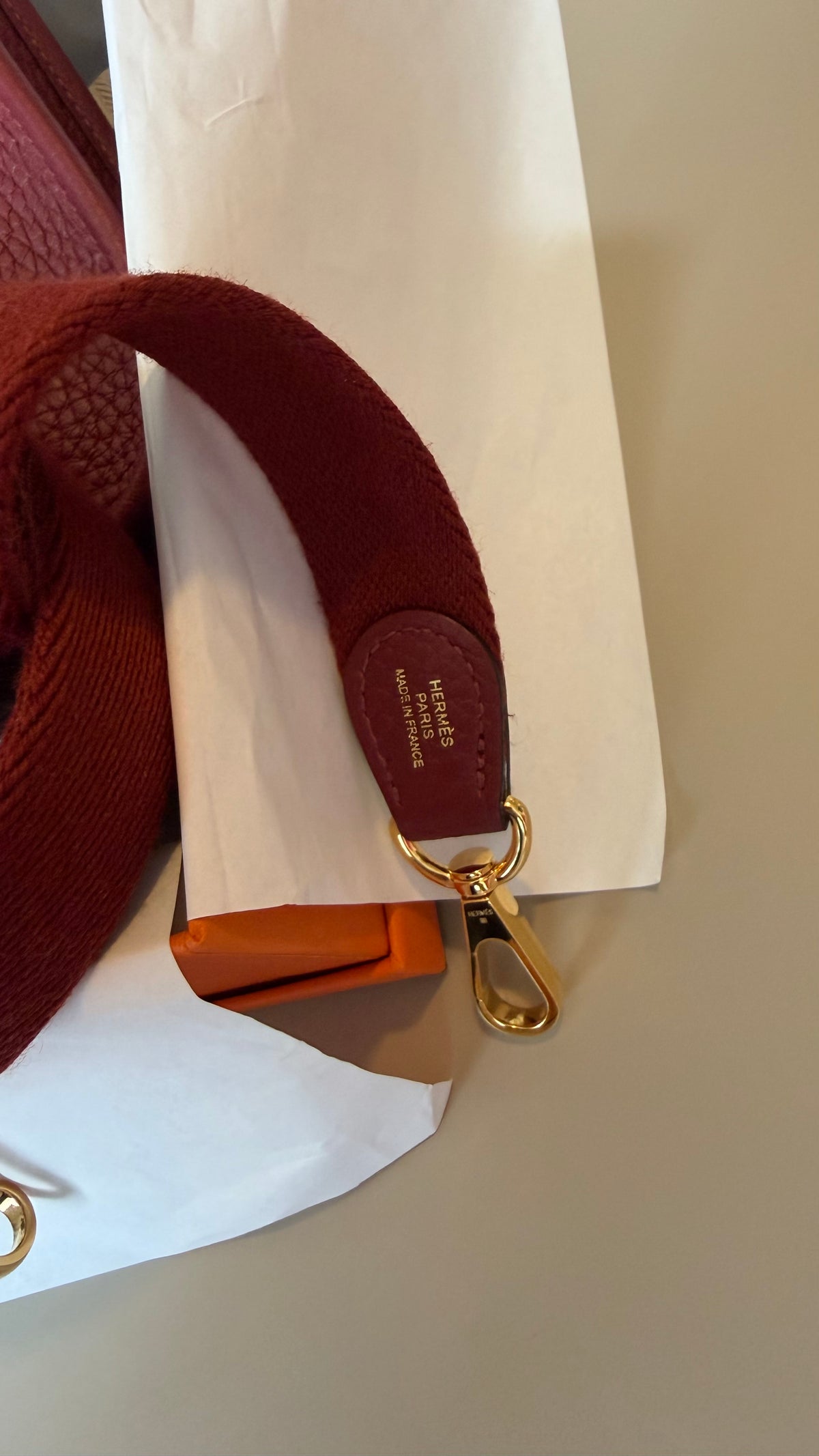 Hermes mini Evelyne rouge H new with gold hardware