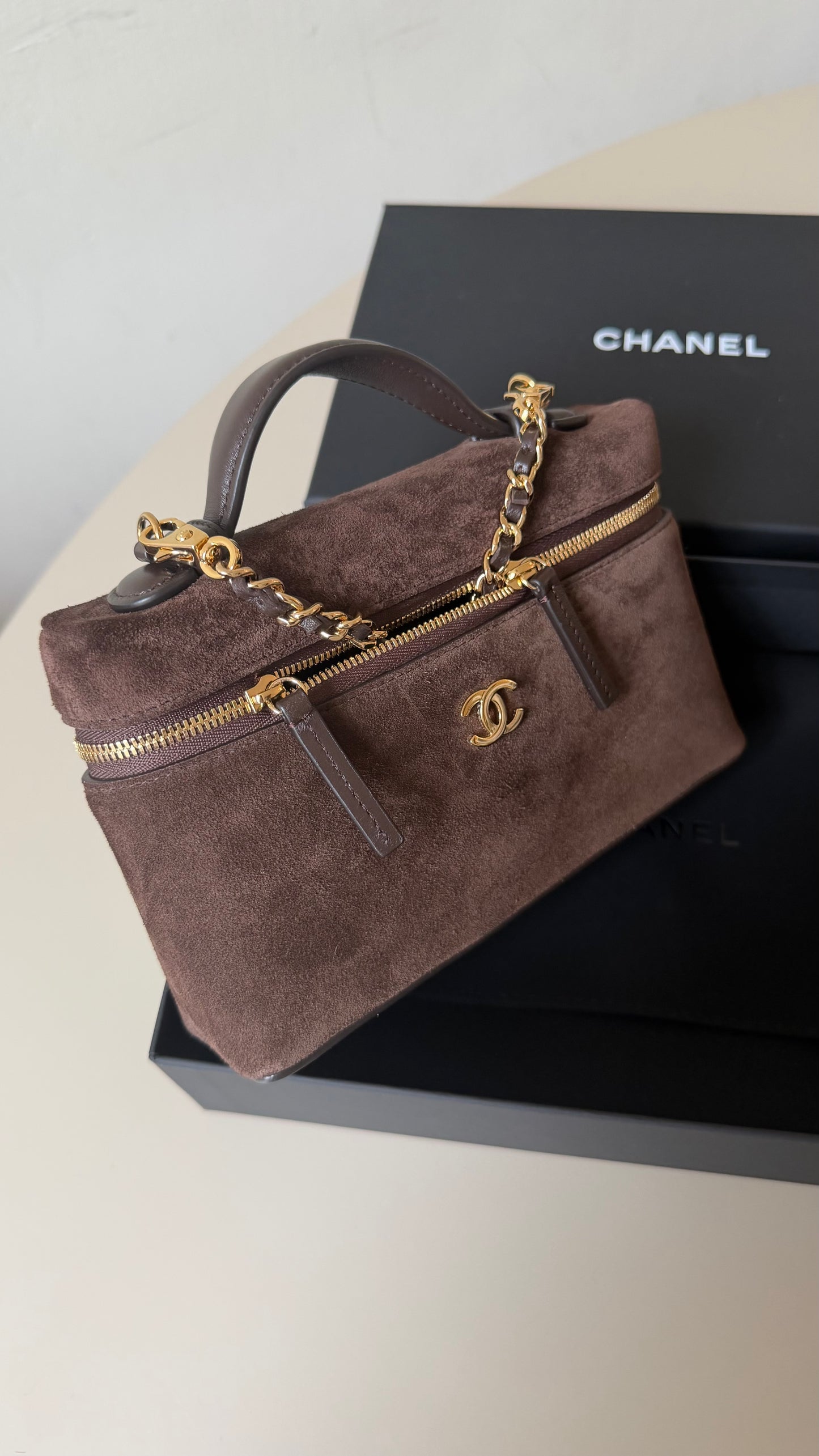 Chanel LP vanity pouch brown suede