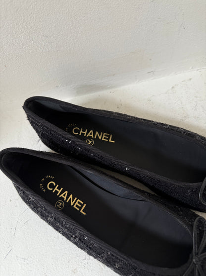 Chanel tweed sparkly ballerina size 40