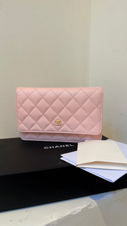 Chanel wallet on chain baby pink caviar with chip