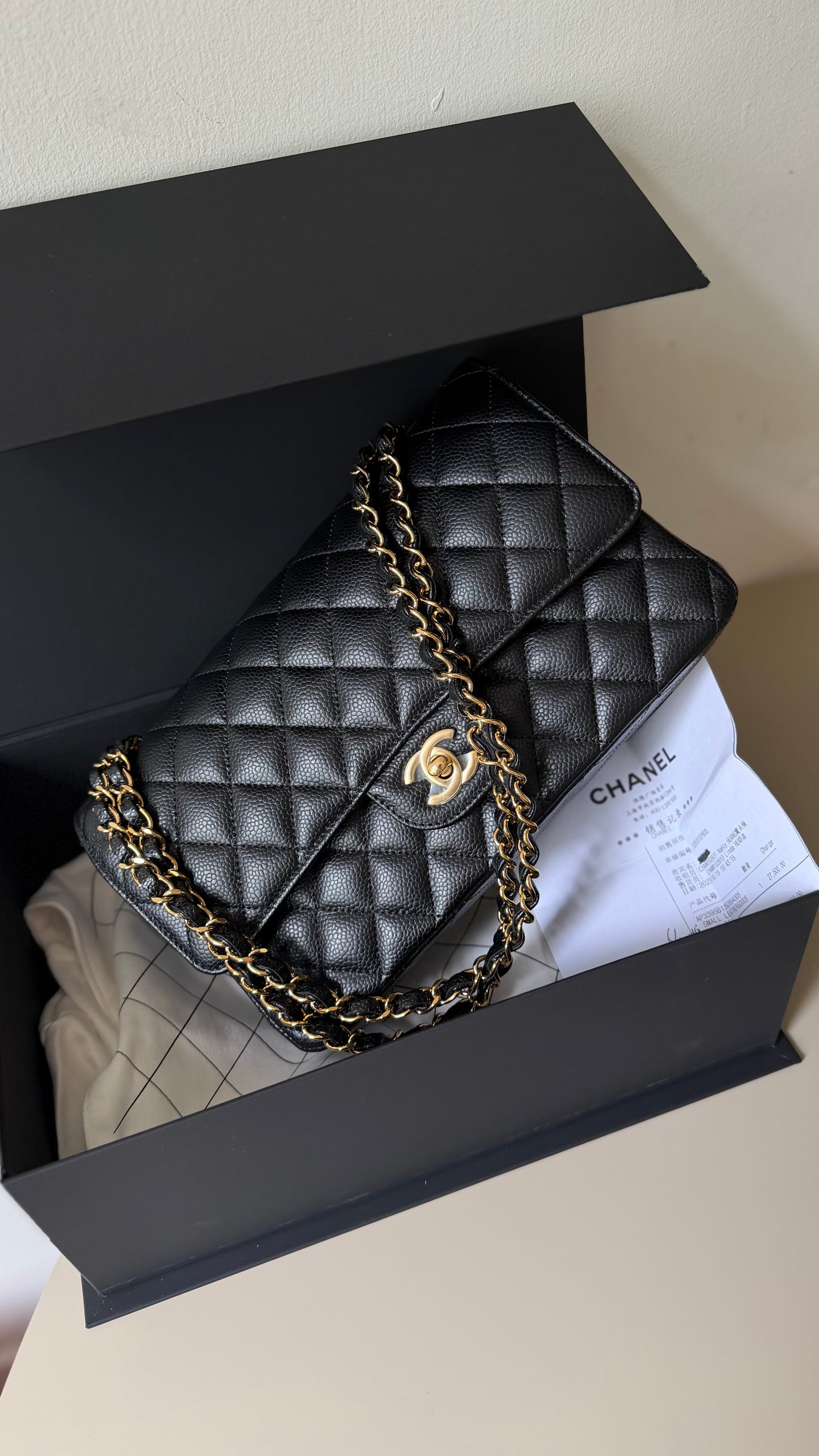 Chanel medium caviar black classic flapbag 2023 full set