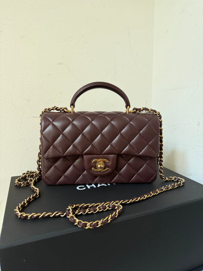 Chanel top handle dark brown/purple
