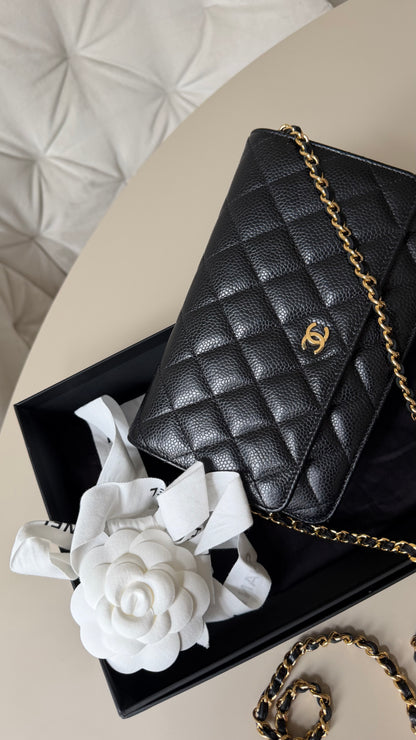 Chanel wallet on chain black caviar - champagne gold hardware 30 series