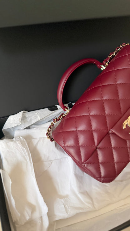 Chanel mini top handle burgundy new full set