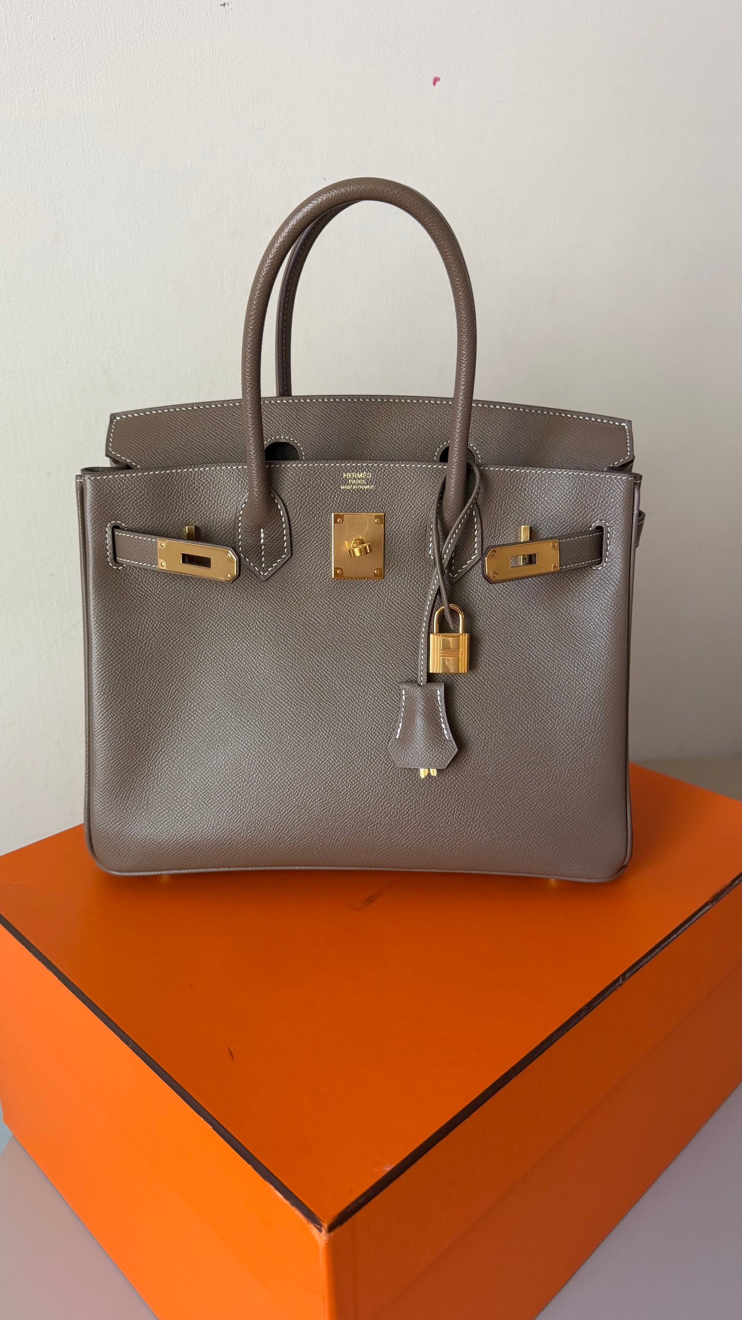 Hermes Birkin 30 etoupe Epsom gold hardware Y stamp