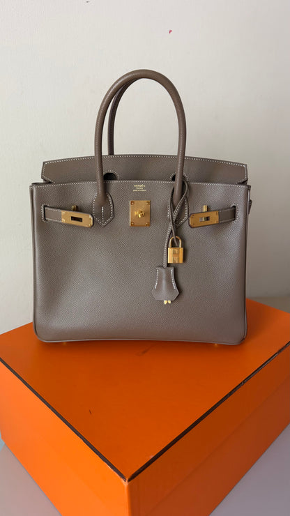 Hermes Birkin 30 etoupe Epsom gold hardware Y stamp