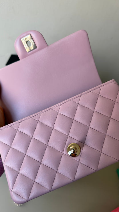 Chanel pink mini top handle with chip