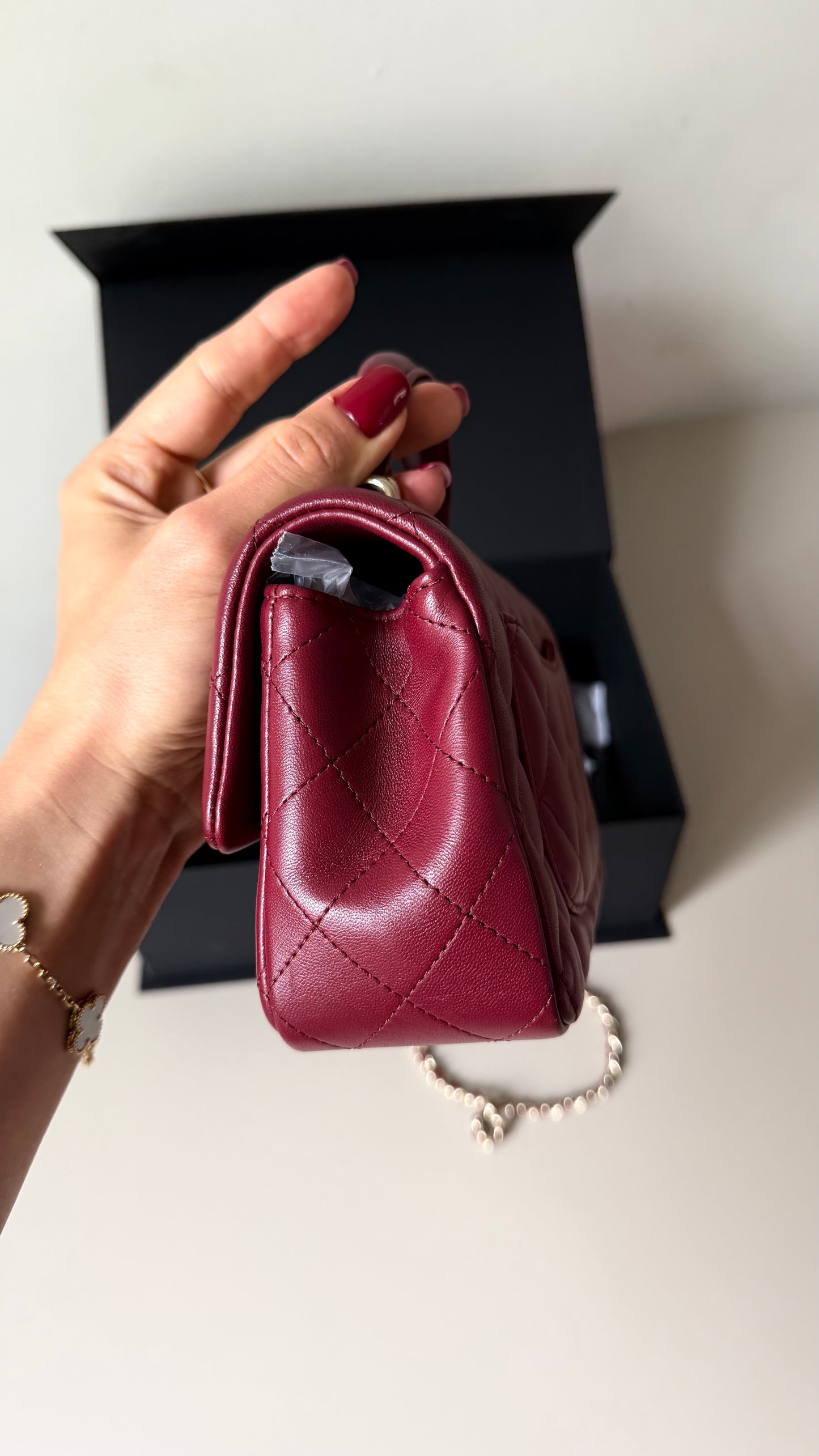 Chanel mini top handle burgundy