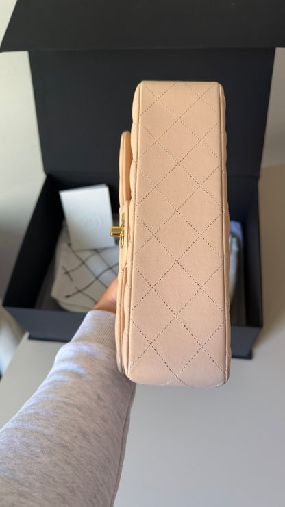 Chanel lambskin small classic double flapbag with chip and invoice