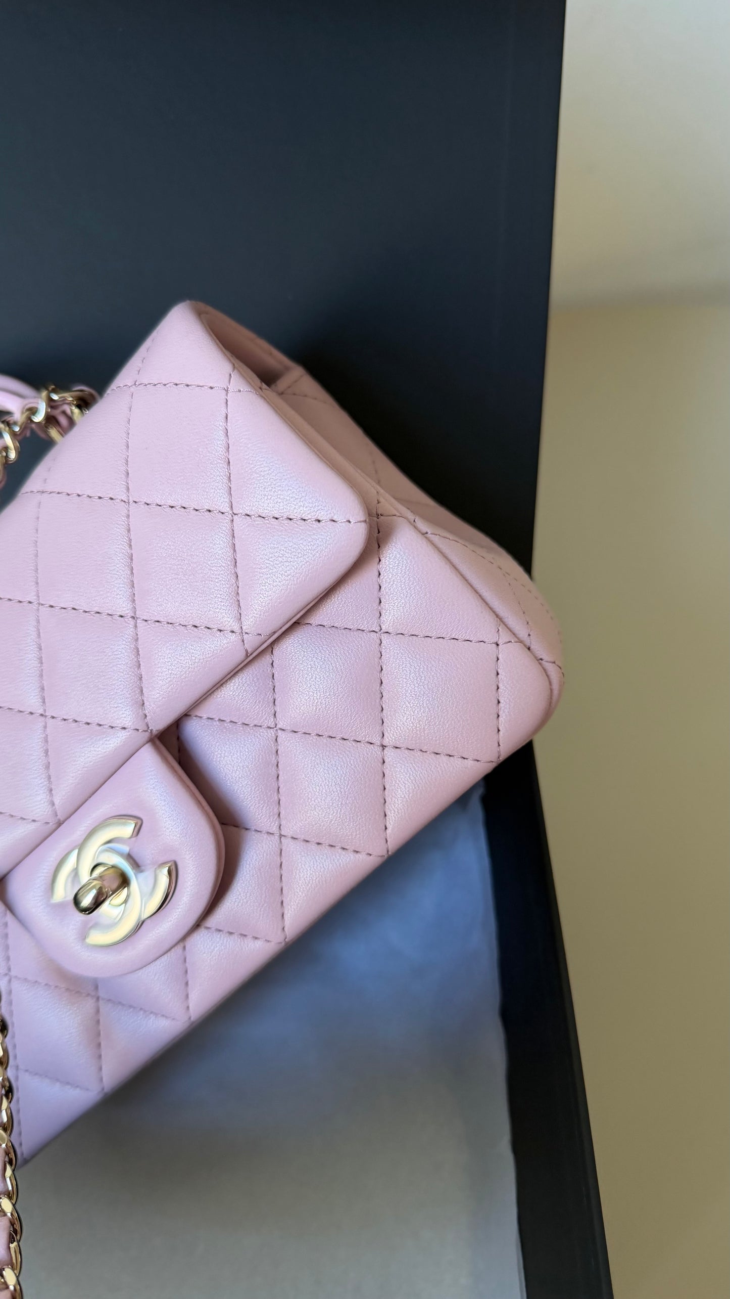 Chanel pink mini top handle with chip