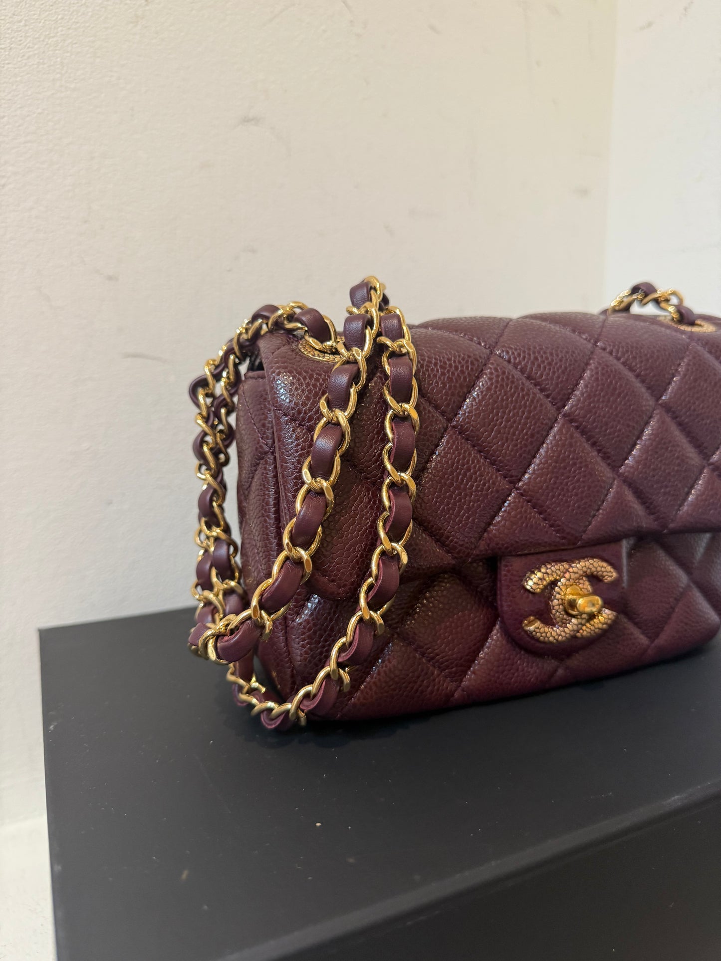 Chanel 24B caviar mini bag in burgundy