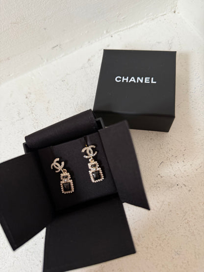 Chanel earrings CC perfume bottle