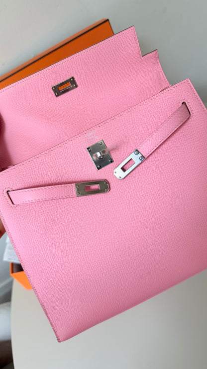 Kelly 25 rose confetti Epsom leather palladium hardware stamp Y full set