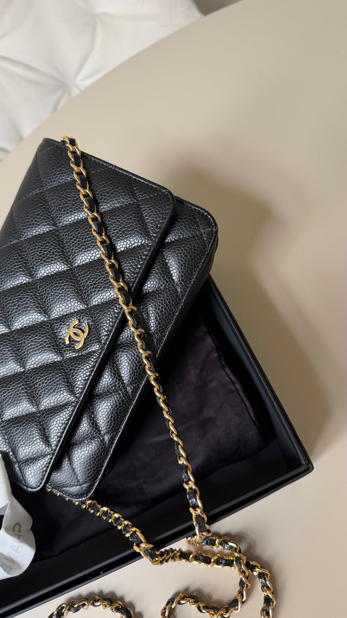 Chanel wallet on chain black caviar - champagne gold hardware 30 series