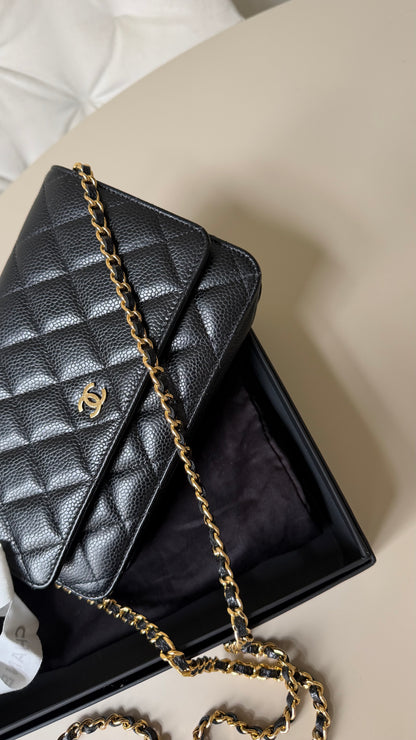 Chanel wallet on chain black caviar - champagne gold hardware 30 series