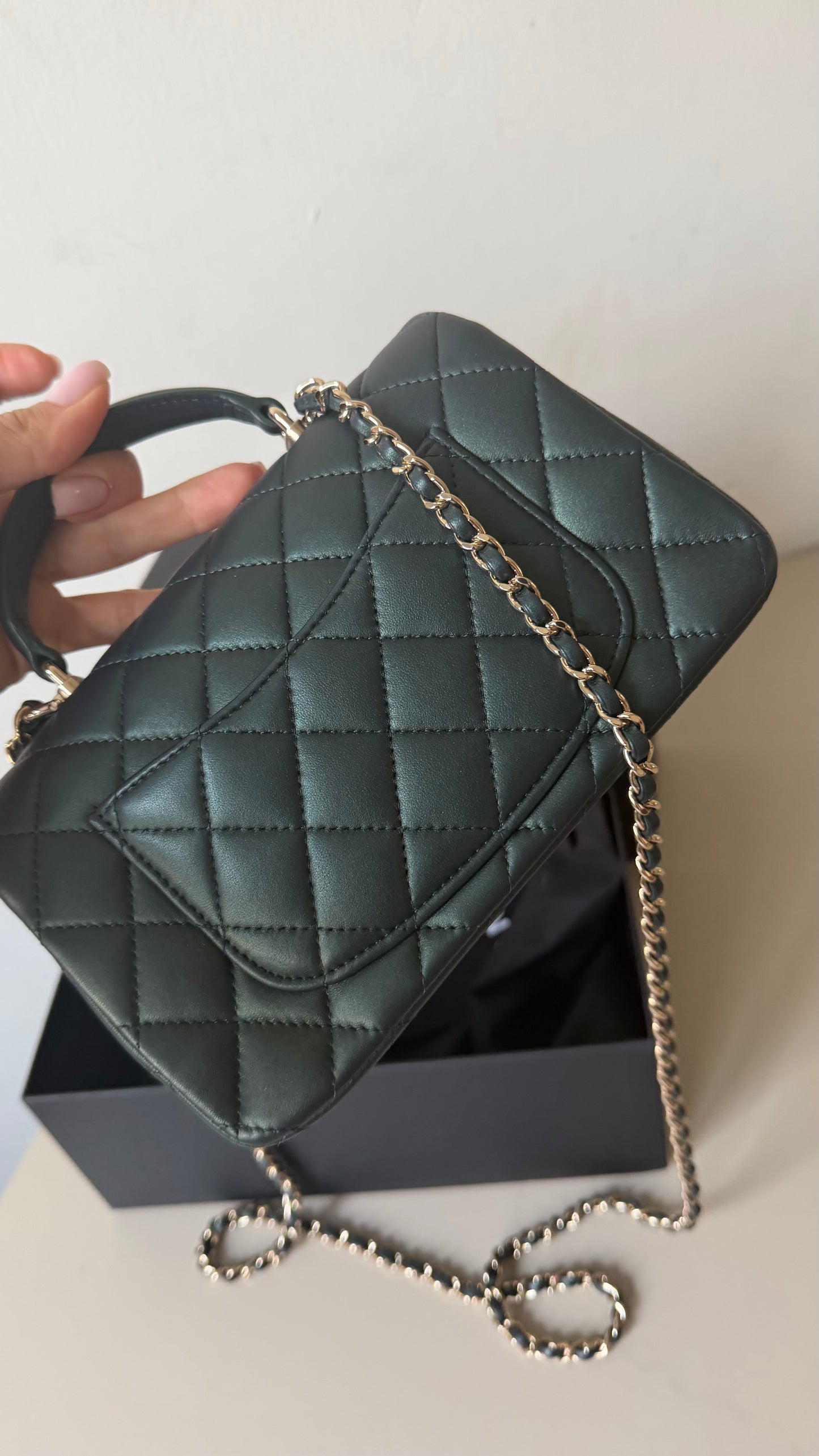 Chanel mini Iridiscent green top handle