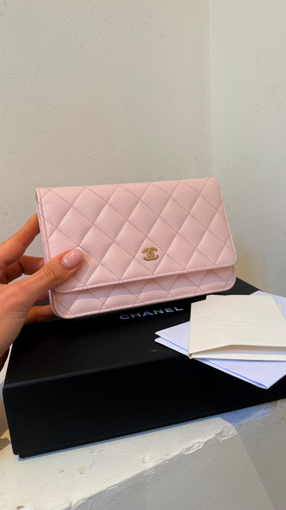 Chanel wallet on chain baby pink caviar with chip