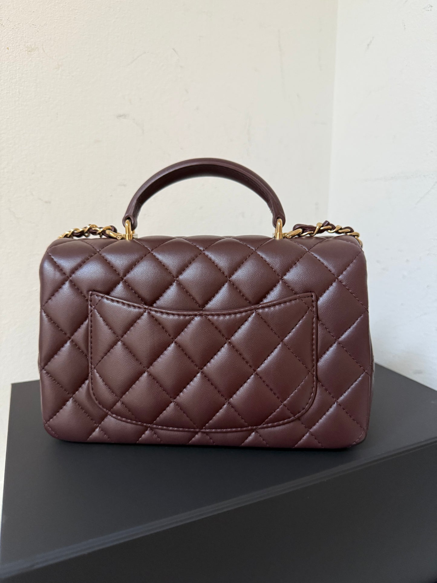 Chanel top handle dark brown/purple