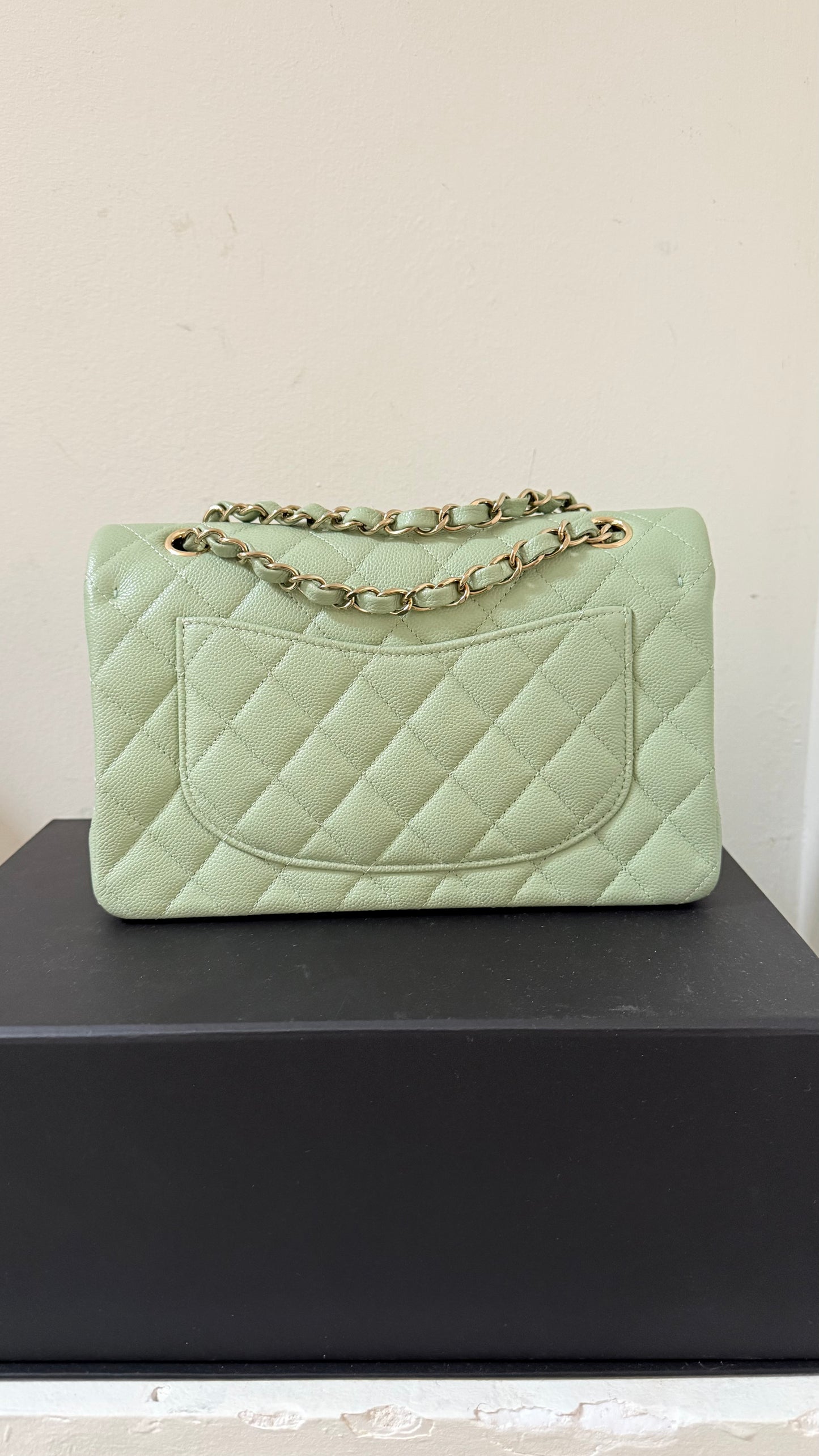 Chanel small flapbag caviar with chip in mint green color