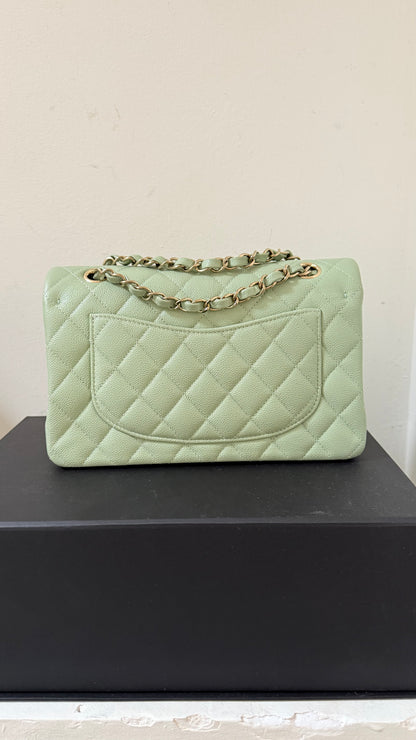 Chanel small flapbag caviar with chip in mint green color