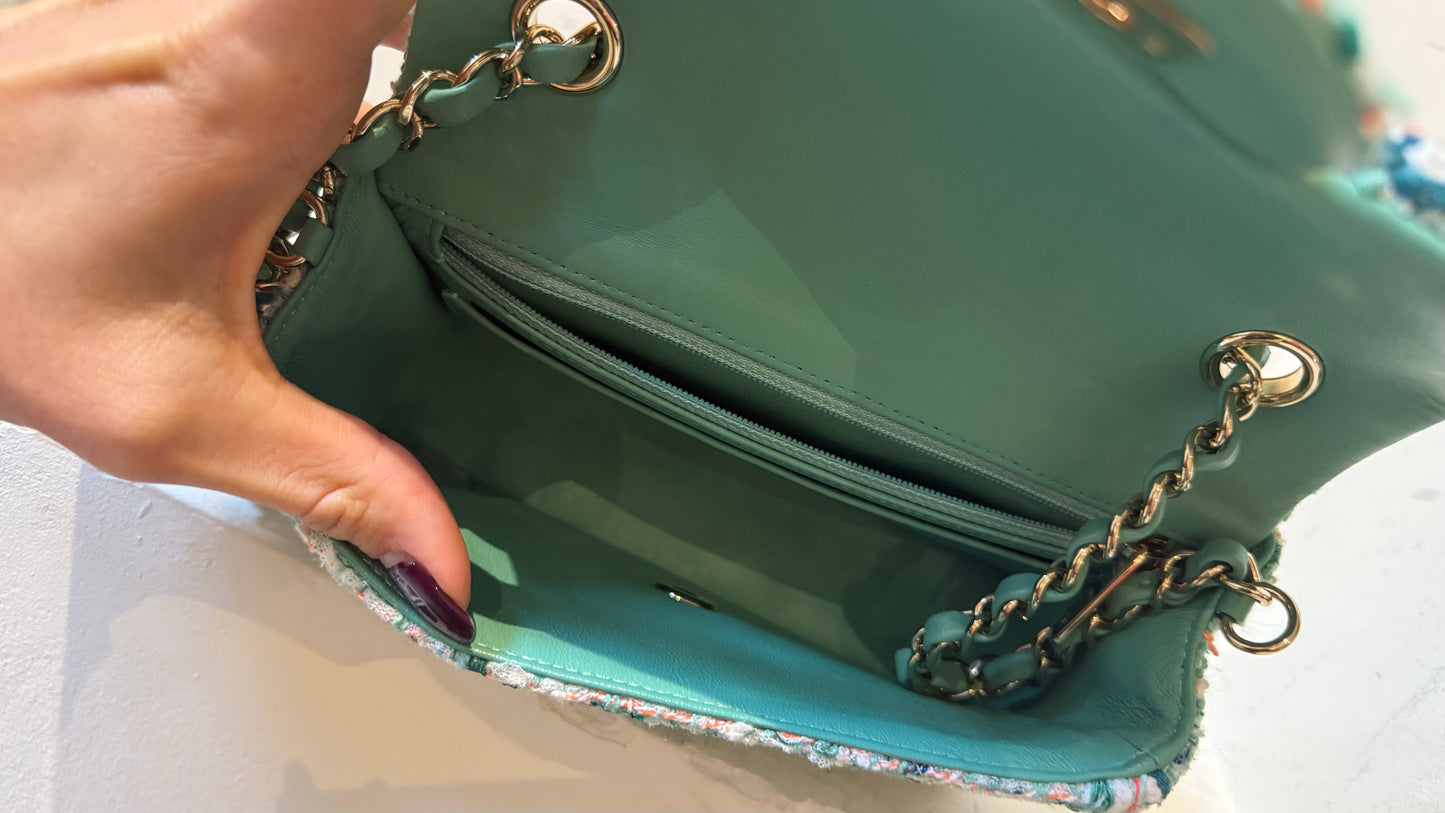 Chanel green/blue tweed mini